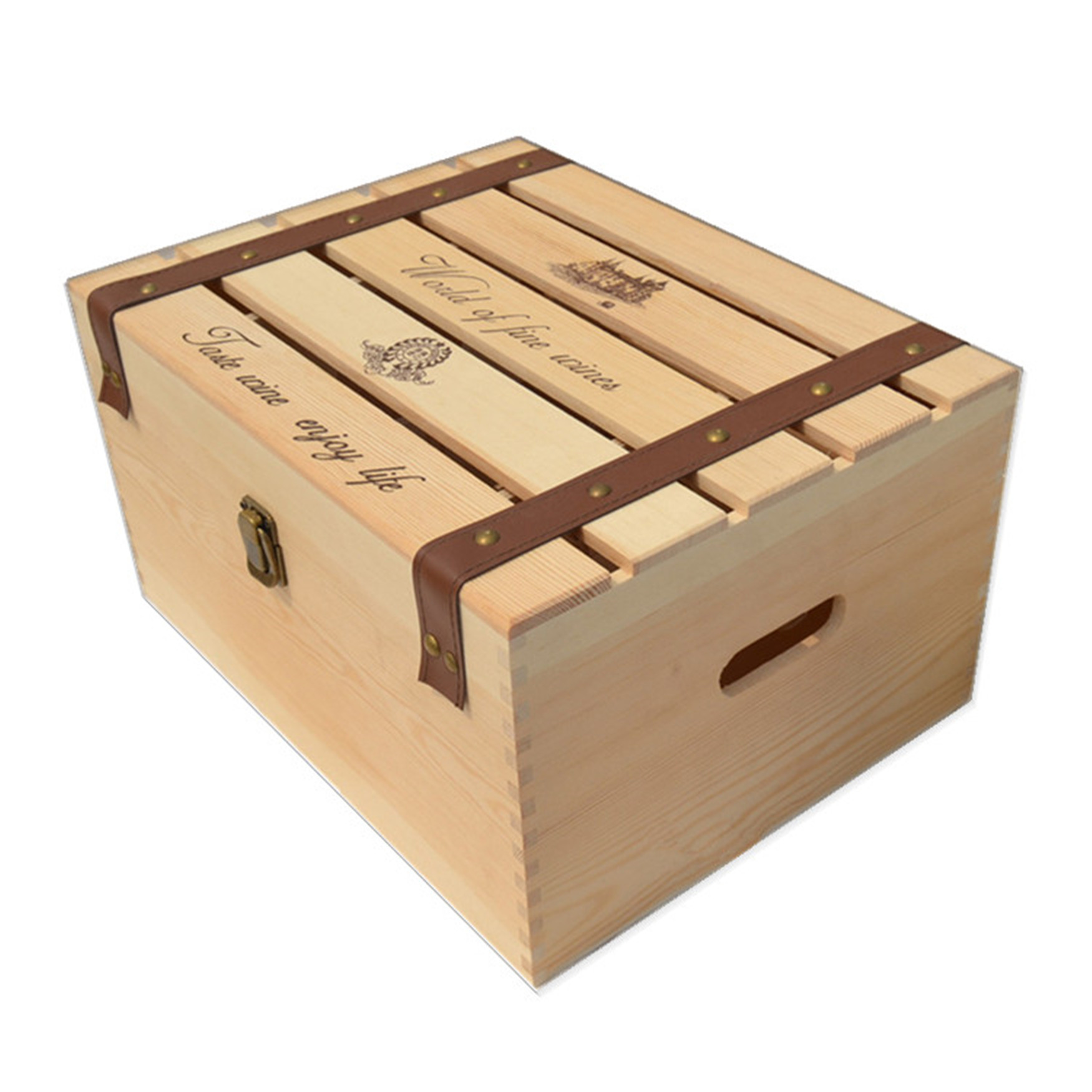 6 Bottles Natural Pine Wine Box Hand Made 360*265*210 Mm With FSC Certificate
