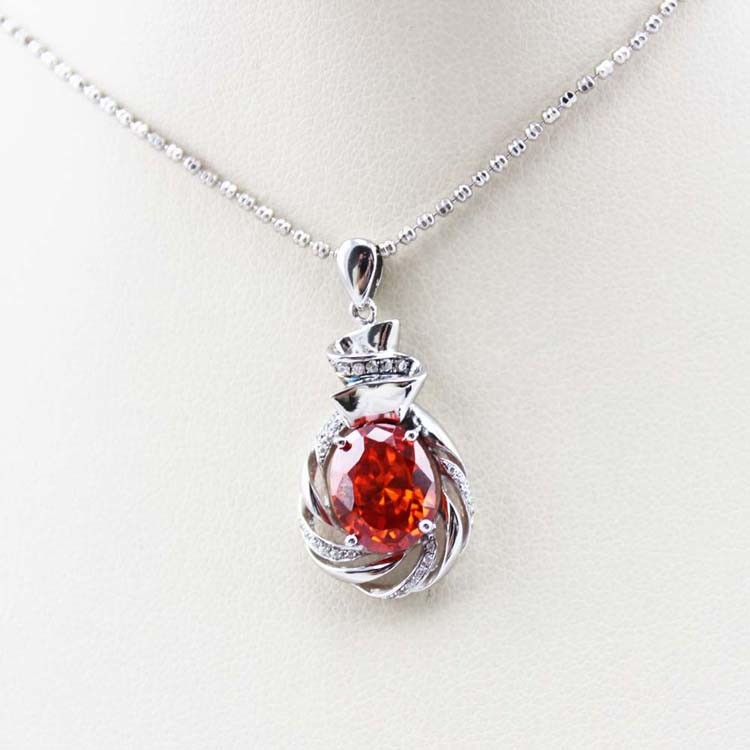 Sterling Silver Chain Necklace with 8x10mm Oval Amethyst Cubic Zircon Pendant (P45)