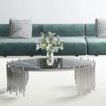 0.45m High Stainless Steel Black Oval Marble Coffee Table