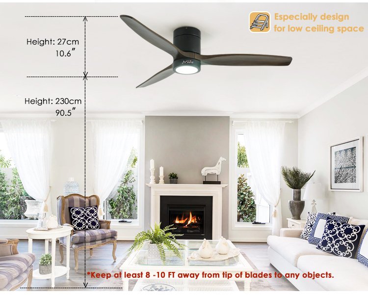 Contemporary Design 1stshine LED Ceiling Fan with Solid Wood Blades Flush Mount 2-in-1