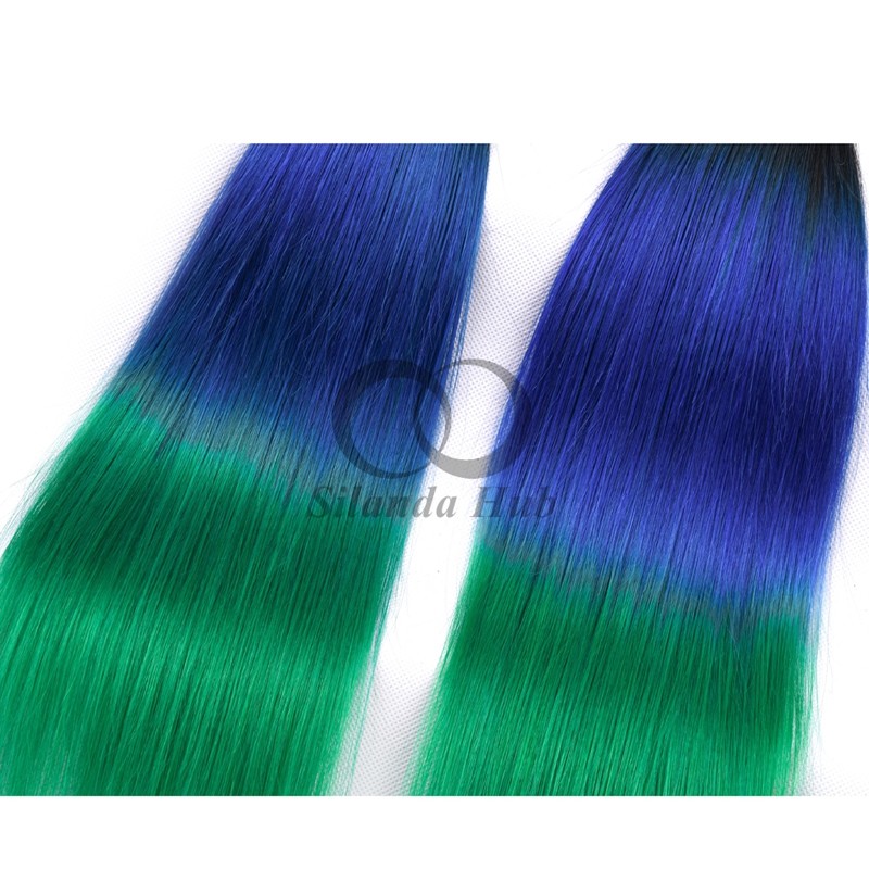 #T1B/Blue/Green Straight Remy Human Hair Bundles Sew In Weave Bundles Brazilian Bundle Deals