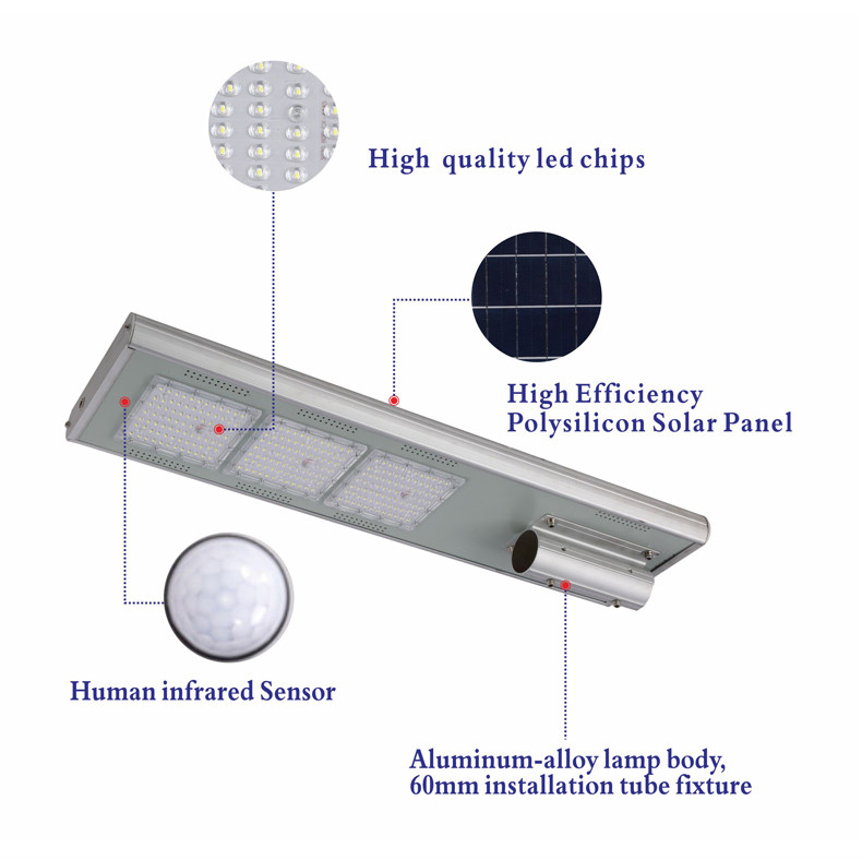 250W 5 Heads Integrated LED Solar Street Light Lamp 1200x220x50mm