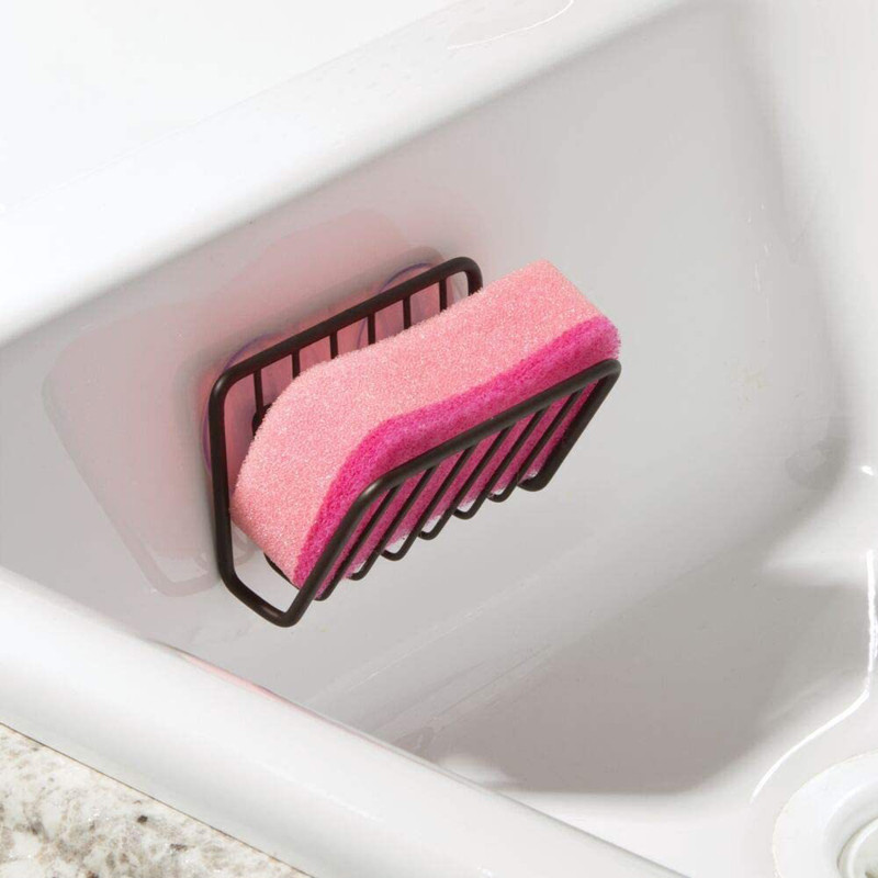 Anti-Rust Drain Design Kitchen Sink Suction Cup Sponge Caddy Sponge Holder for Sponges, Scrubbers and Soap