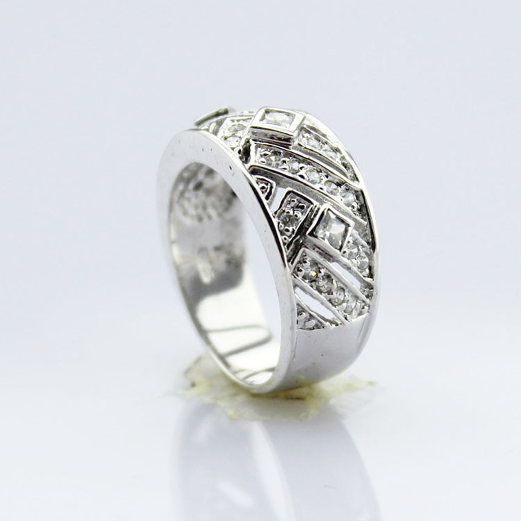 Fahion Women Sterling Silver Band Ring Pave Cubic Zirconia(SRJ657)
