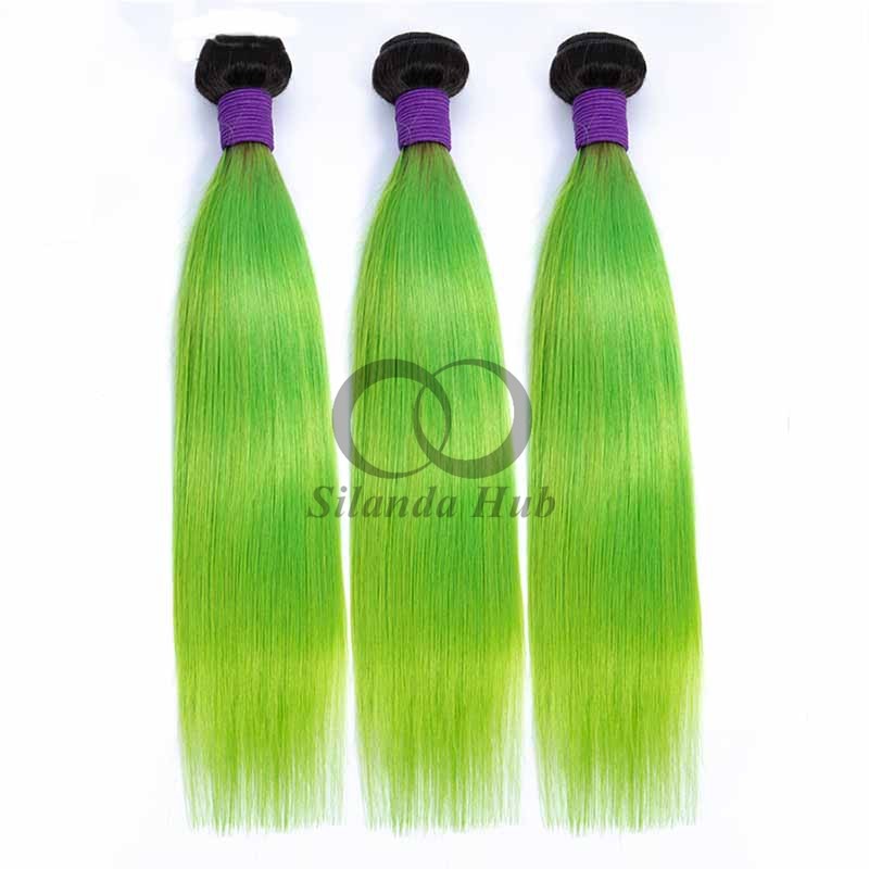 #T1B/Green Straight Remy Human Hair Bundles Sew In Weave Bundles Brazilian Bundle Deals