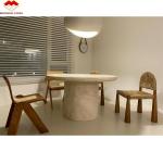 Polished Beige Round Travertine Dining Table Modern Stone Furniture for Living