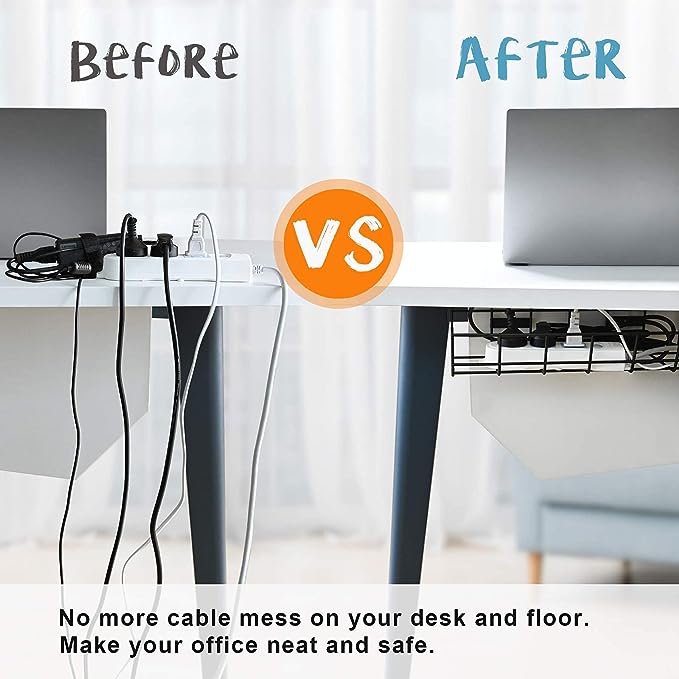 Single Tier Under Desk Cable Management Tray Metal Cord Organizer for Desk 400*165*120mm