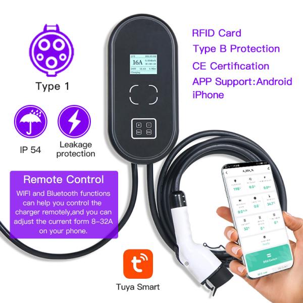 AC ABS Portable EV Charger Car Charging Home Station 16.4 Ft Cable 8A 10A 13A