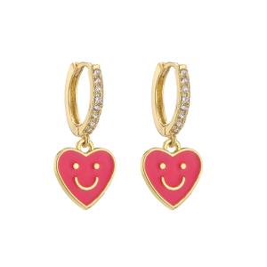 Quality Smiley Face14k Gold Jewelry Enamel Oil Drop Love Heart Dangle Earrings wholesale