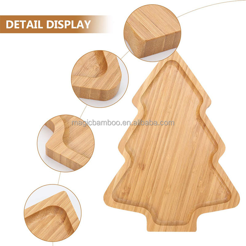 Bamboo Wooden Christmas Tree Shaped Appetizer Tray for Modern Plate Dish Serving