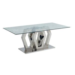 Quality Geometric Form 12mm Metal Frame Glass Top Dining Table 200cm Glass Dining Table wholesale