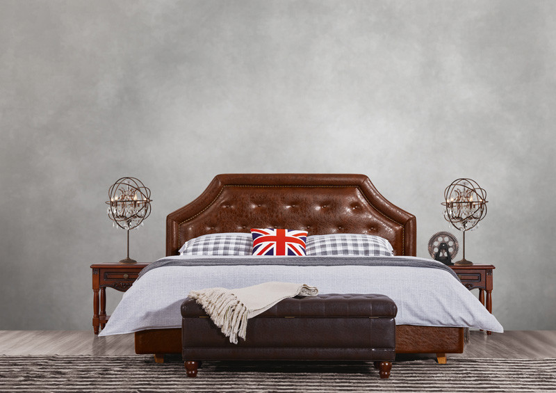 Good quality PU/ Imported Cow ISO9001 Leather Upholstered King Bed Frame Leisure Furniture for Hotel house Bedroom Suite