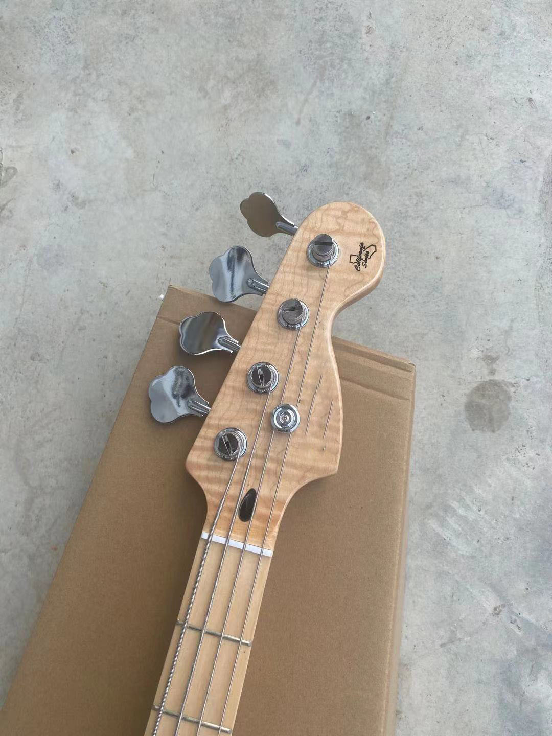 Custom 4 Strings Flamed Maple Neck Maple Fingerboard Electric Bass Guitar Chrome hardware