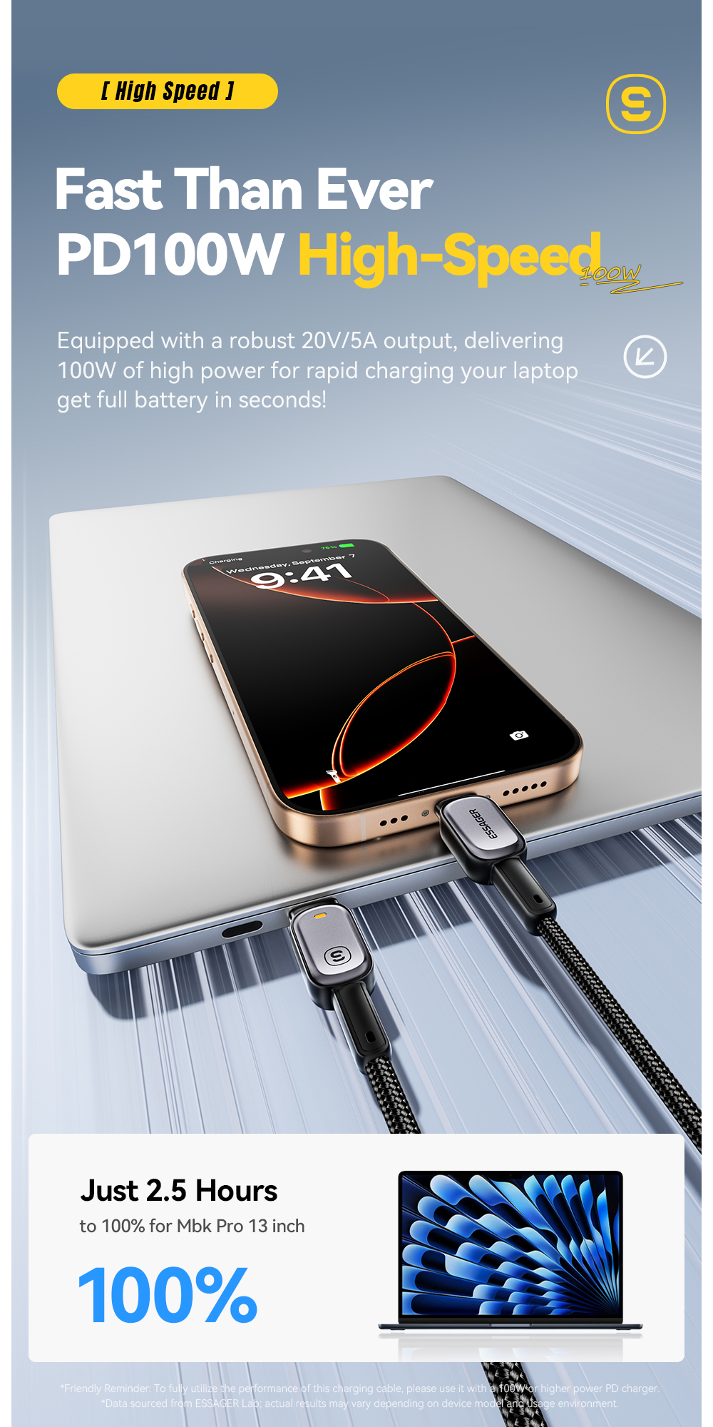 ESSAGER ES-X66 Series 60W 100W USB C to USB C Cable