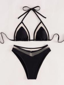 Quality Bikini Style Removable Padding Swimming Suits Black Color Fashion Upf50++ Pure Color Sexy For Ladies wholesale