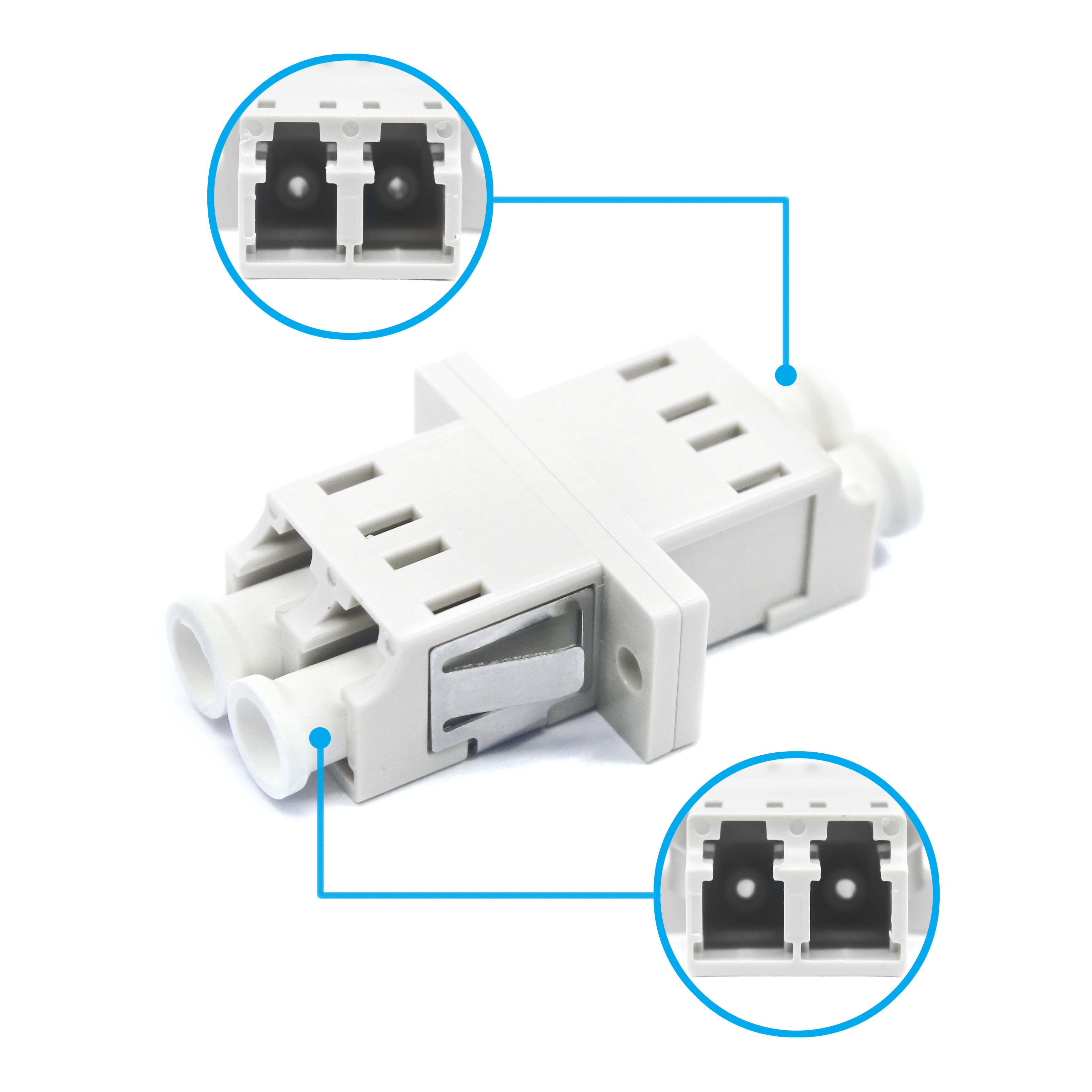 Loading Test ≥ 70 N Fiber Optical LC PC Duplex Adapter with Flange in Blue
