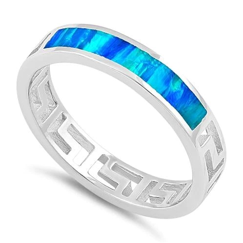 Blue Sapphire Engagement Greek genuine Pattern Lab Blue Opal Engagement Ring For Women