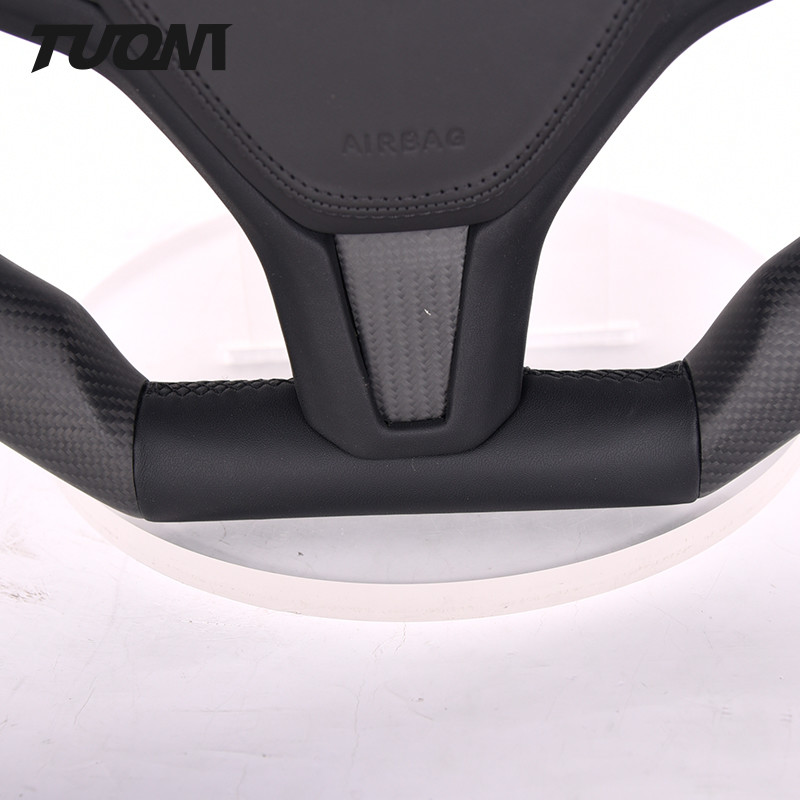 Matte Tesla Model S/X Carbon Fiber Leather Steering Wheel Flat Top Flat Bottom