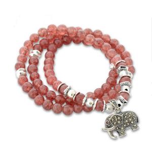 Quality Women 6mm Strawberry Quartz Beads 3 Rows Strand Bracelet with Silver Charm (042861W) wholesale