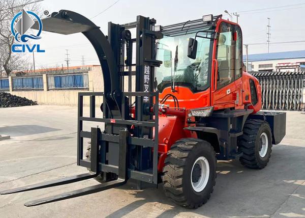 5 Ton All Terrain Forklift 76kw Diesel Engine 4WD Internal Combustion Side Shift