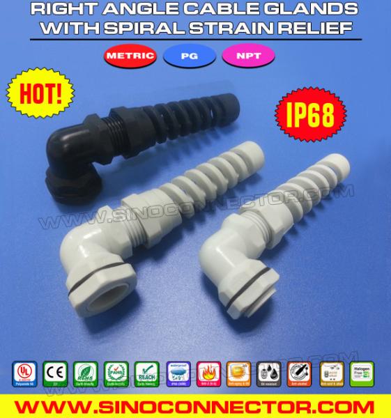 PG & Metric Thread Elbow Plastic Cable Glands, IP68 Right Angle Nylon Cable