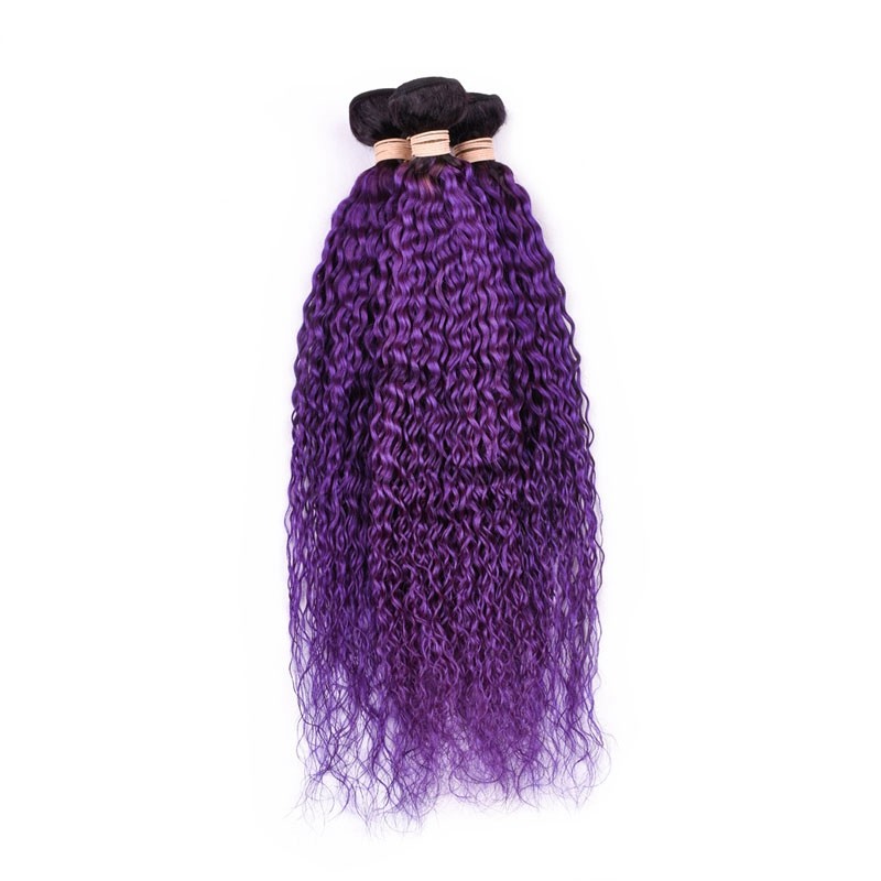 #T1B/Purple Kinky Curly Remy Human Hair Bundles Sew In Weave Bundles Brazilian Bundle Deals
