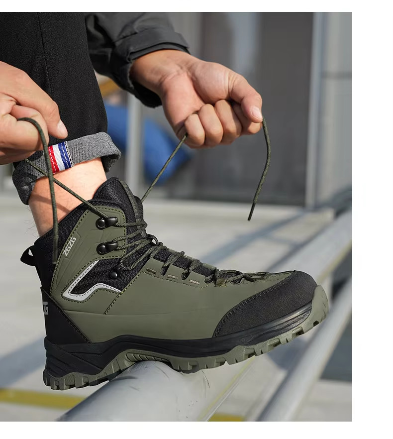 Brown / Green / Black OEM Security Work Boots Microfiber Leather Steel Toe Kevlar Midsole Work Shoes Rubber Sole