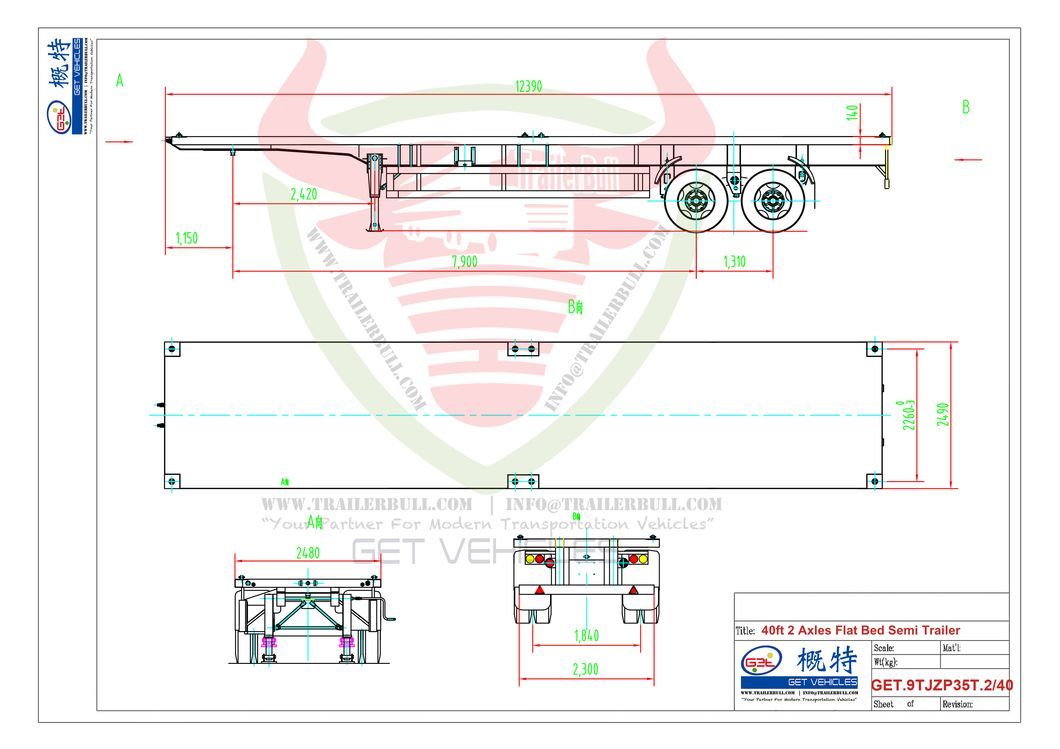 40FT 2 Axles Versatile and Reliable Flatbed Semi-Trailer for Efficient Cargo Transportation
