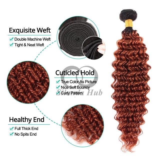 #T1B/Ginger Deep Wave Remy Human Hair Bundles Sew In Weave Bundles Brazilian Bundle Deals