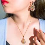 Women CZ zircon pendant necklace earrings ring copper jewelry set CZ Crystal