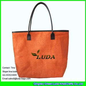 Quality LUDA brown leather handles handbag paper straw beach pomotion shopping bag wholesale