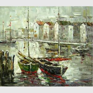 Quality Bright Hand Painted Boats Oil Painting At Low Tide , Modern Abstract Canvas Art wholesale