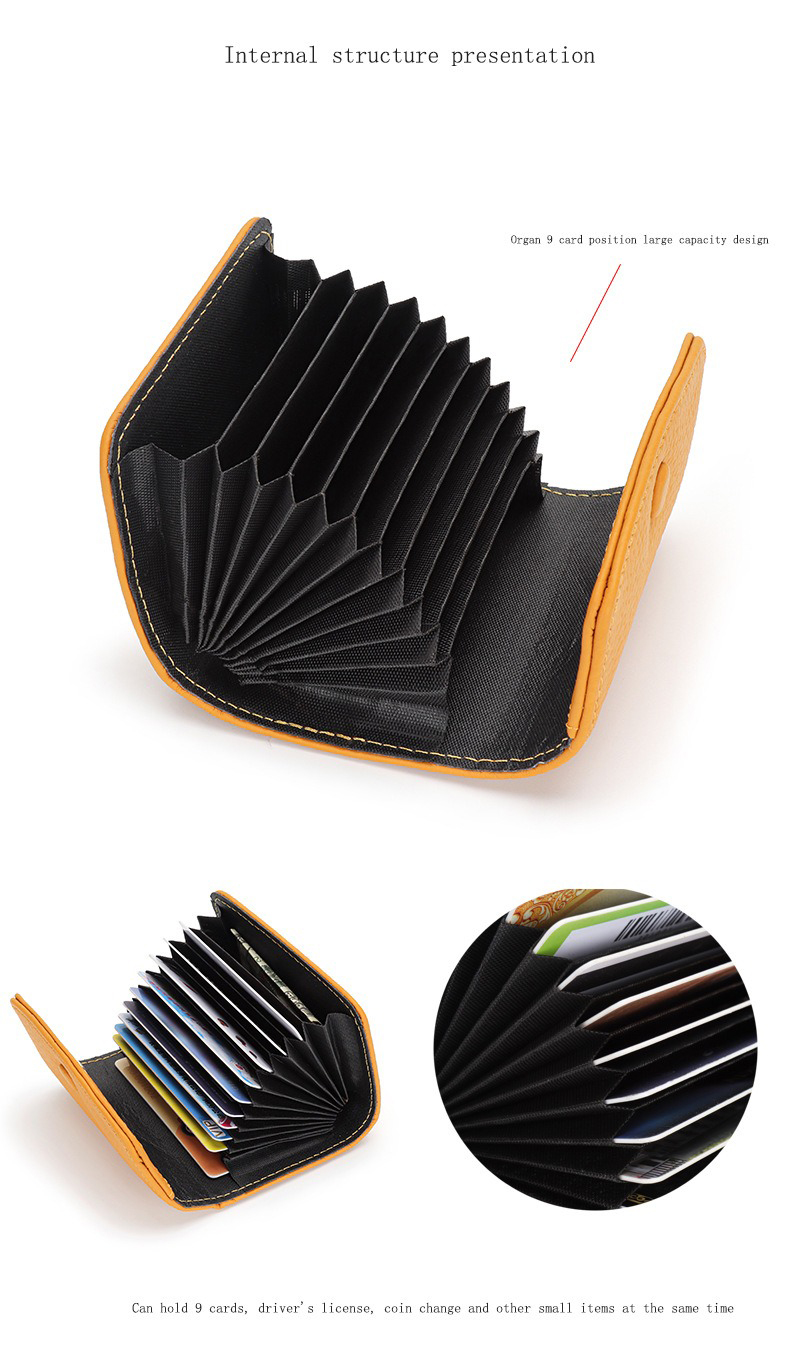 Stylish First-Layer Cowhide Short Accordion Card Holder with Genuine Leather Coin Purse