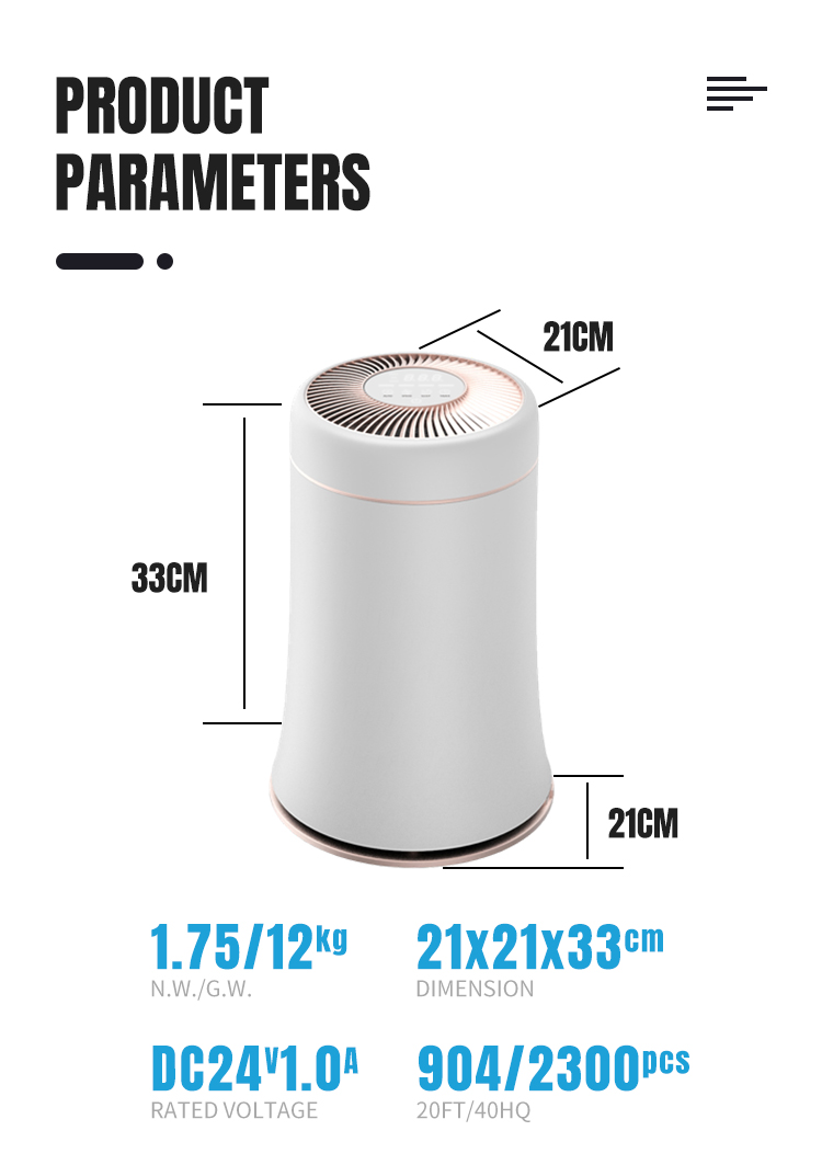 HEPA 13 Desktop Air Purifier 200 Sq Ft 100-240V 24W ABS Materials