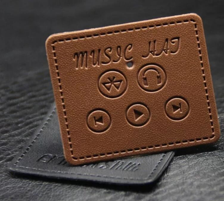 Black Embossed Leather Patch Badges Square For Shoes , Bags , Garment