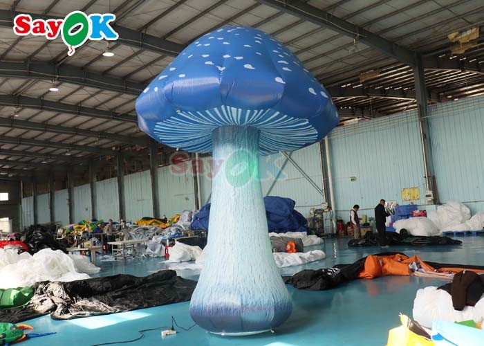 13.1ft Full Printing Inflatable Mushroom Led Light Blue Air Mushroom Event Decoration