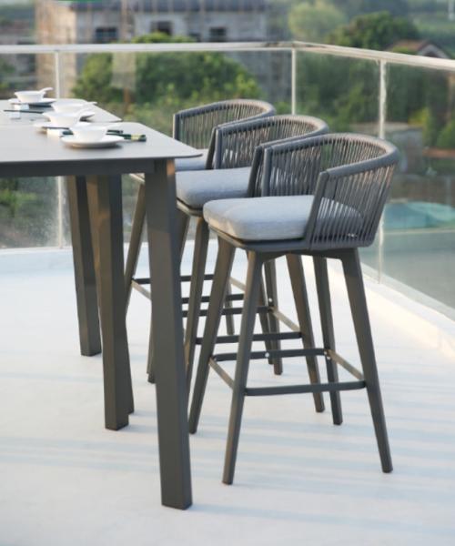 Handmade Rattan / Wicker Furniture Outdoor Bistro Bar Stools Aluminum Dining