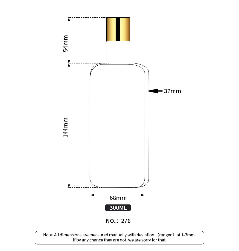 Plastic Disc Cap Bottle Squeezable Airless 300ml With Gold Screw Cap