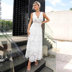 Quality Embroidered Long Sleeve Lace Maxi Dress Plain Pattern For Wedding wholesale