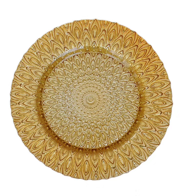 Clear Glass Beaded Charger Plates Wedding Event Gold Silver 32cm/27cm/21cm