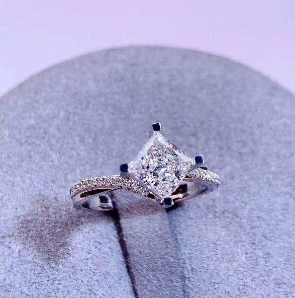 1.09ct Princess Cut Pave Lab Grown CVD IGI Certified Diamond 18K White Gold Ring