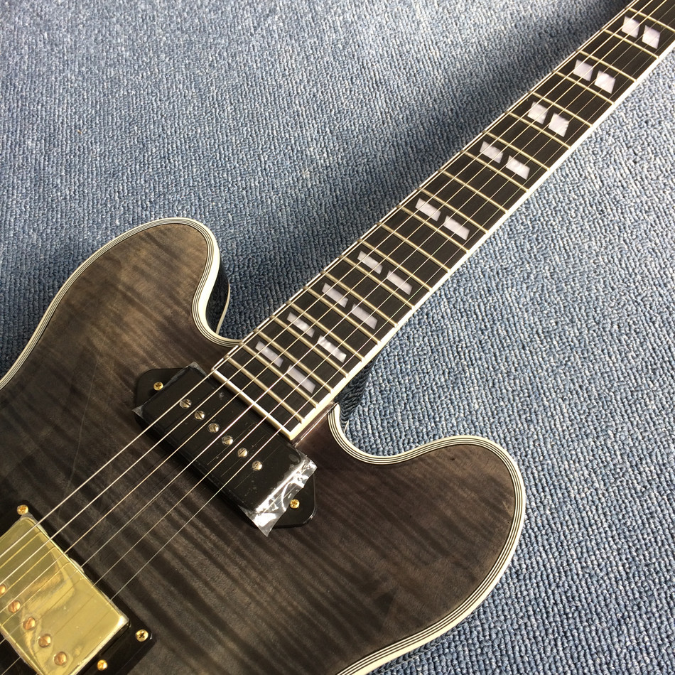 Hollow body jazz electric guitar,Guitar Quilted Maple Trans-gray burst color,Ebony Fingerboard