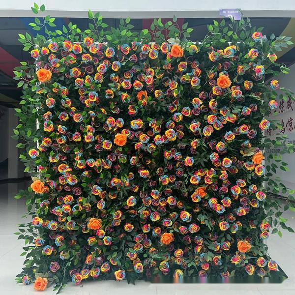 Outdoor Wedding Decor 3D Cloth Flower Wall with Simulated Greenery Articial