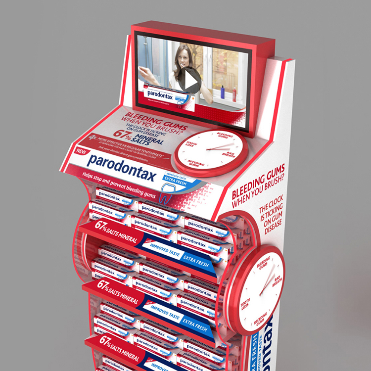 Floorstanding Cosmetic Display Stand Toothpaste Supermarket Shelf Rack With Shelves