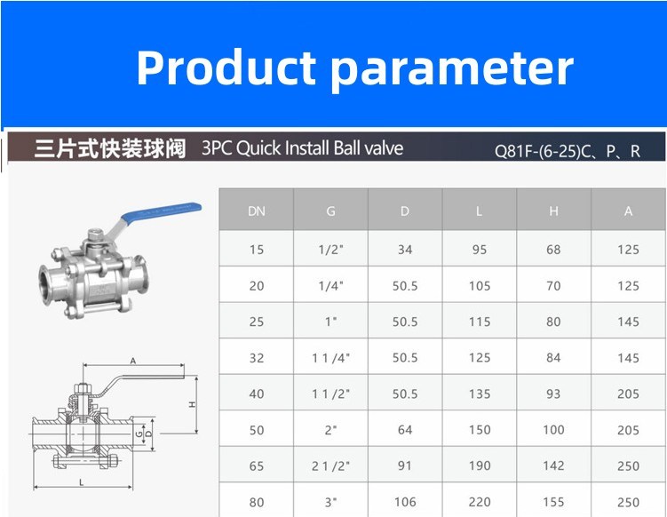 Advantage Stainless Steel 304/316 Manual 3PC Quick Ball Valve Pressure Pipe Clamp Type Water Valve