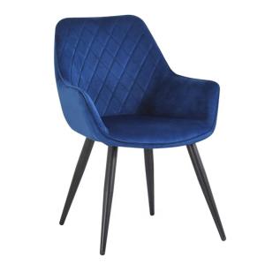 Quality Velvet Blue Upholstered Dining Chairs With Black Metal Legs wholesale