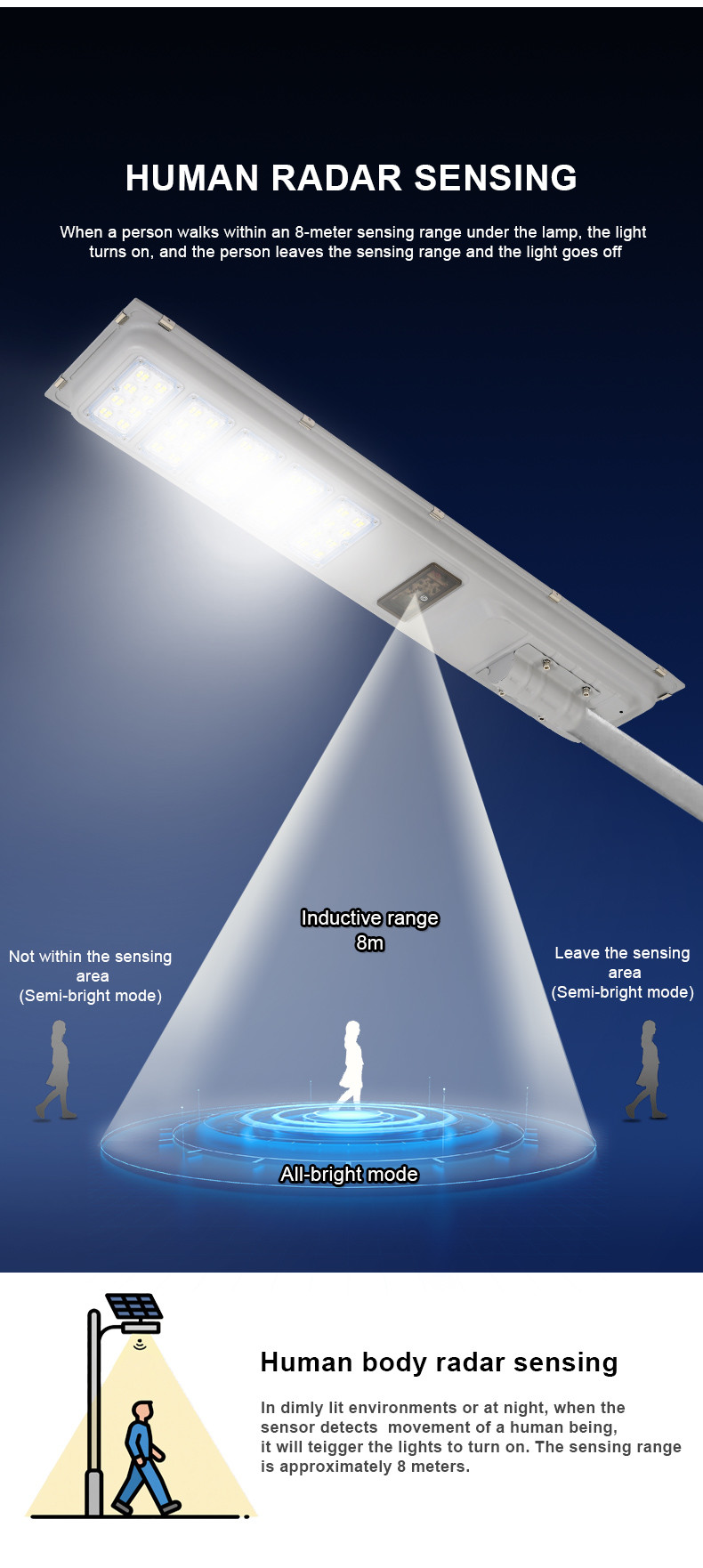 100W 200W 250W LED Solar Street Light Outdoor IP65 Galvanized Sheet with Motion Sensor