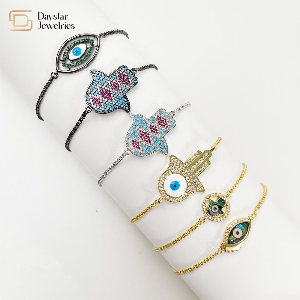 Ojo Bracelet 18K Gold Plated Jewelry Hamsa Hand Evil Eye Charm design