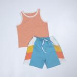 Teen Boys Streetwear French Terry Patchwork Outfit Set 250gsm Color Tank And