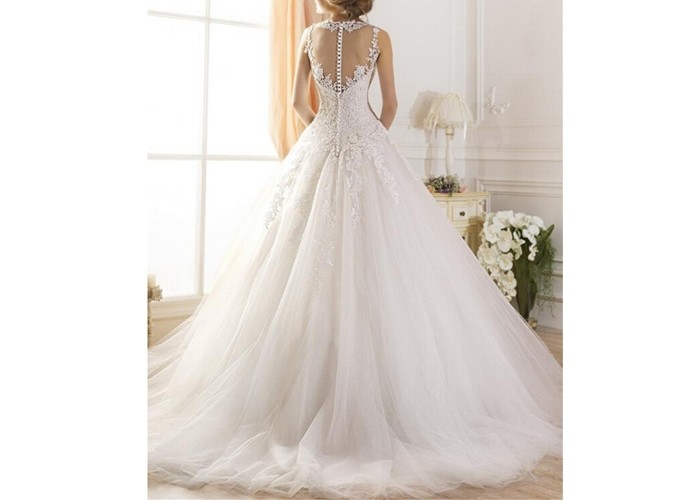 Custom Color Ball Gown Bridal Dresses With Tulle Tail / Off Shoulder Wedding Ball Gown